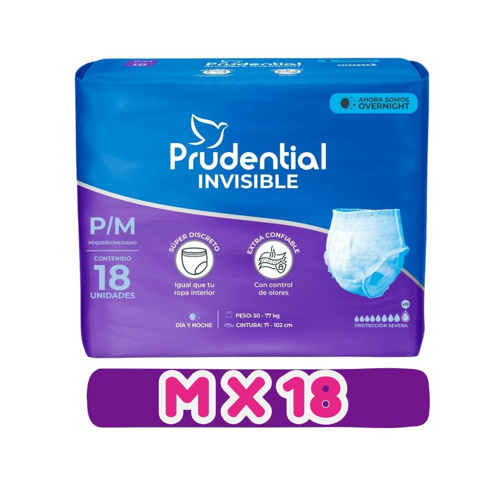 PAÑAL ADULTO PRUDENTIAL INVISIBLE S M 18